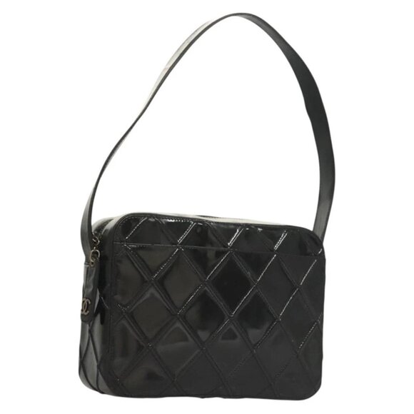 CHANEL Bicolore Shoulder Bag Patent leather Black CC Auth 133398 - Picture 1 of 16